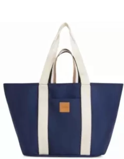 Canvas tote bag with logo patch- Dark Blue Women's Tote Bag