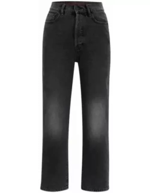 Modern-fit wide-leg jeans in black denim- Dark Grey Women's Jean