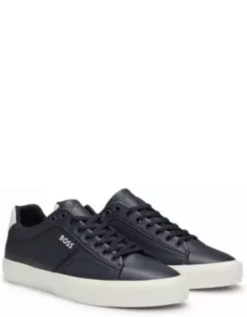 Cupsole lace-up trainers with contrast logo- Dark Blue Men's Sneaker