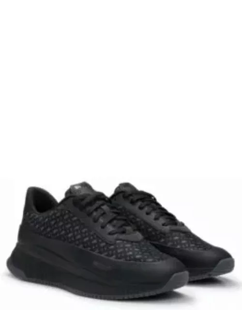 Monogram-jacquard trainers with rubberized faux leather- Black Men's Sneaker
