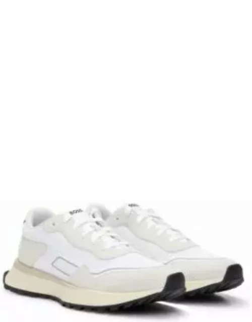 Mixed-material trainers with suede and faux leather- White Men's Sneaker