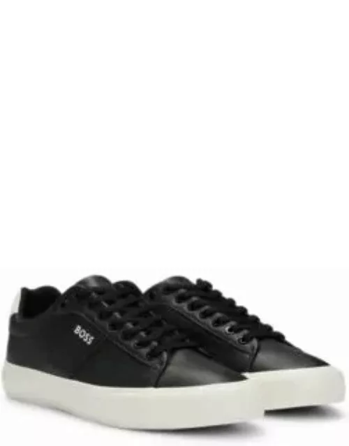 Cupsole lace-up trainers with contrast logo- Black Men's Sneaker