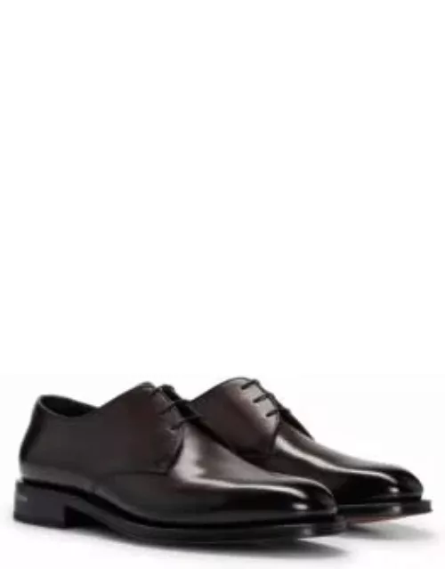 Italian-made Derby shoes in burnished leather- Dark Brown Men's Business Shoe