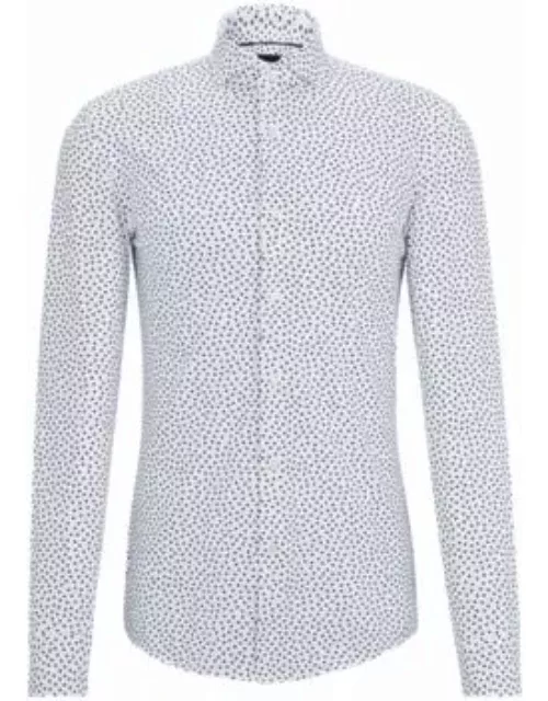 Slim-fit shirt in printed performance-stretch fabric- White Men's Shirt