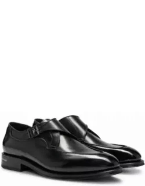 Single-monk shoes in burnished leather- Black Men's Business Shoe