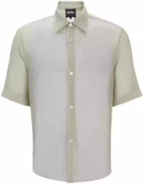 Regular-fit shirt in soft organza with Kent collar- Light Beige Men's Casual Shirt