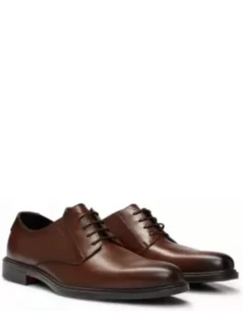Derby shoes in nappa leather with embossed logo- Brown Men's Business Shoe