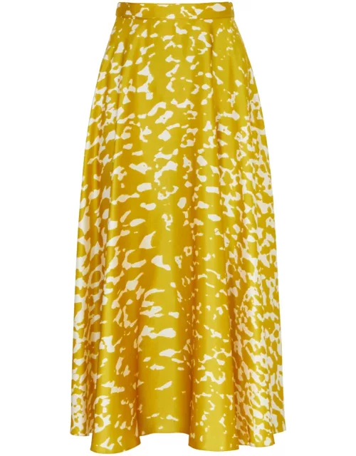 Roksanda Ameera Printed Silk-satin Midi Skirt - Yellow - 10 (UK10 / S)