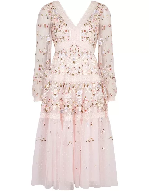 Needle & Thread Garland Floral-embroidered Tulle Midi Dress - Pink - 8 (UK8 / S)