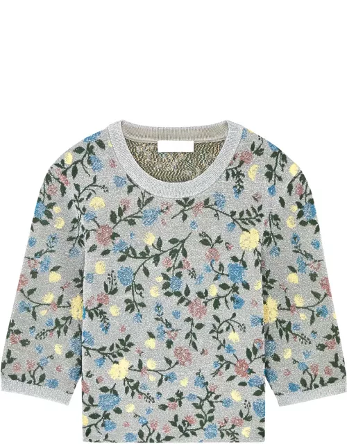 Rabanne Glittered Floral-jacquard Knitted top - Silver - M (UK12 / M)