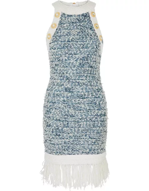 Balmain Fringed Bouclé Tweed Mini Dress - Blue - 40 (UK12 / M)
