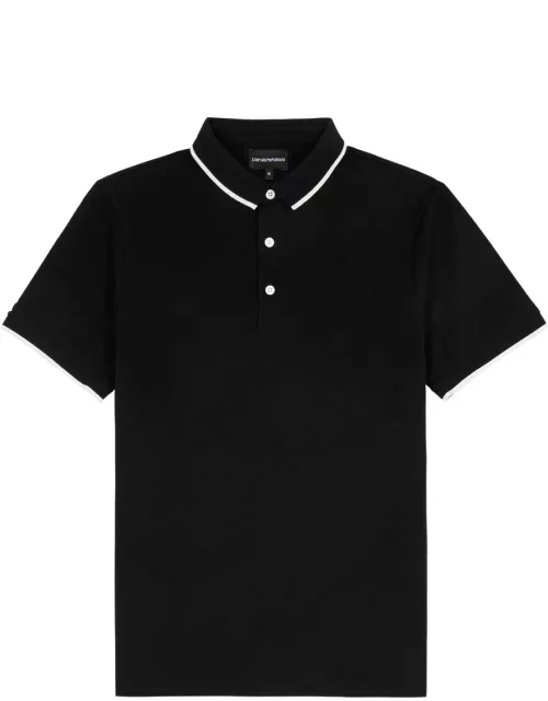 Emporio Armani Logo-jacquard Piqué Cotton Polo Shirt - Black