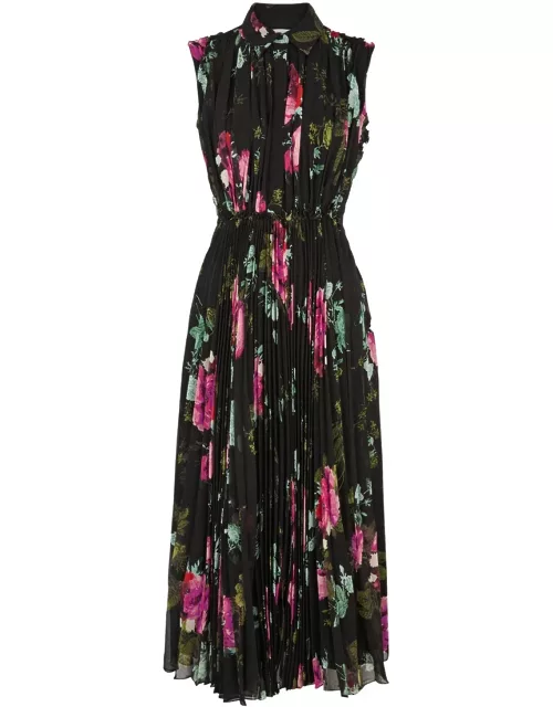 Erdem Floral-print Pleated Chiffon Midi Dress - Black - 10 (UK10 / S)