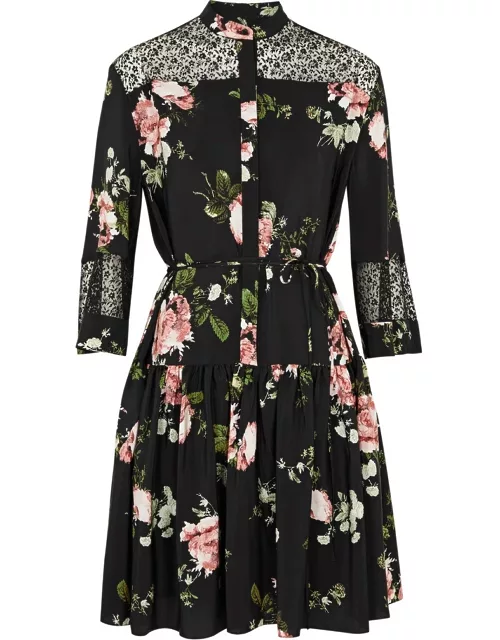 Erdem Floral-print Lace-panelled Silk Dress - Pink - 10 (UK10 / S)