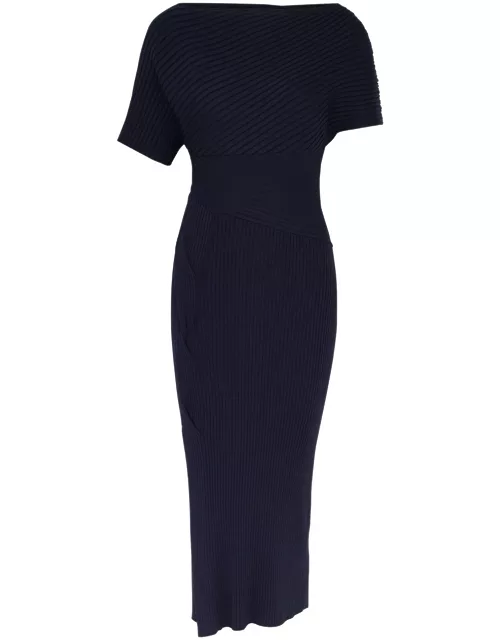 Diane Von Furstenberg Clara Ribbed-knit Midi Dress - Navy - L (UK14 / L)