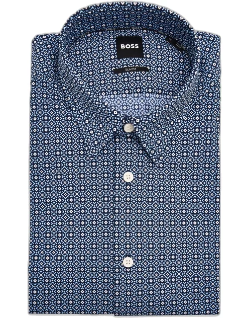 Men's Cotton Diamond-Print Short-Sleeve Shirt