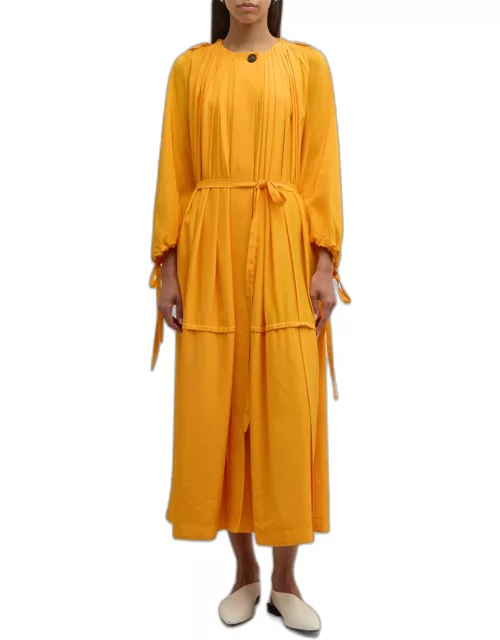 Long-Sleeve Belted Bubble Maxi Dres