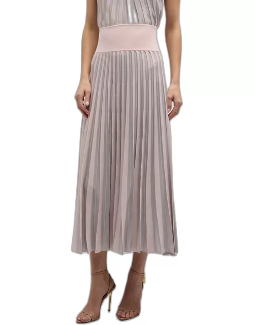 Pleated Striped Side-Slit Midi Skirt