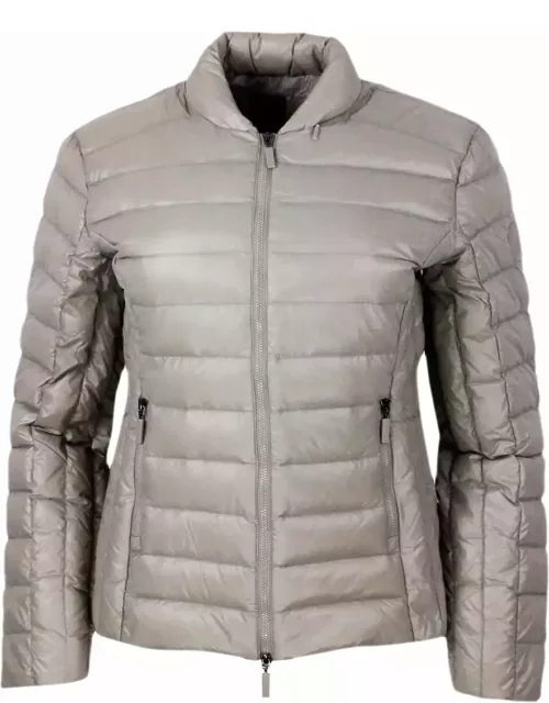Armani Collezioni Lightweight 100 Gram Slim Down Jacket With Integrated Concealed Hood And Zip Closure