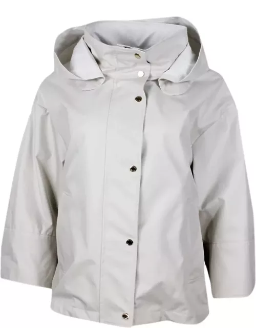 Moorer Jacket In Fine Waterproof Material 2 Umbrellas With Detachable Hood, Side Zips On The Sides And Internal Drawstring. Zip And Snap Button Closure