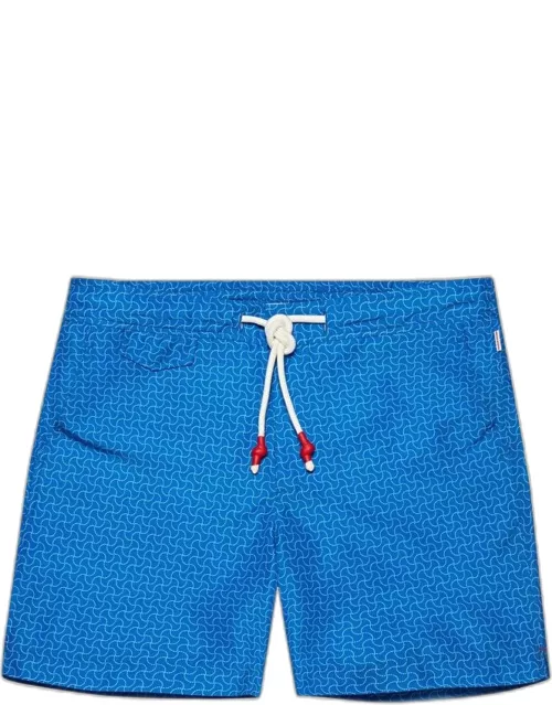 Standard - Swen Print Mid-Length Ripstop Drawcord Swim Shorts In Nova Blue