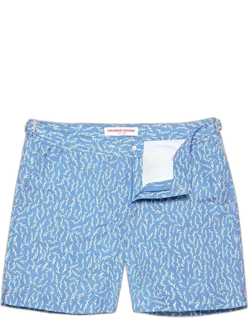 Bulldog - Sedge Print Mid-Length Swim Shorts In Springfield Blue