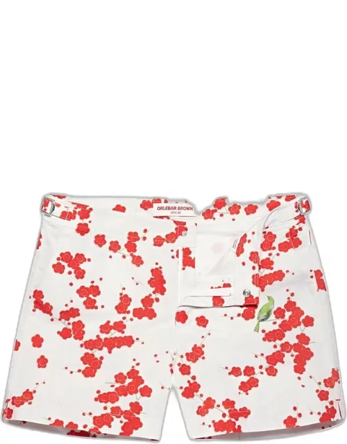 Setter - Blossom Print Shorter-Length Swim Shorts In Red Plum Colour