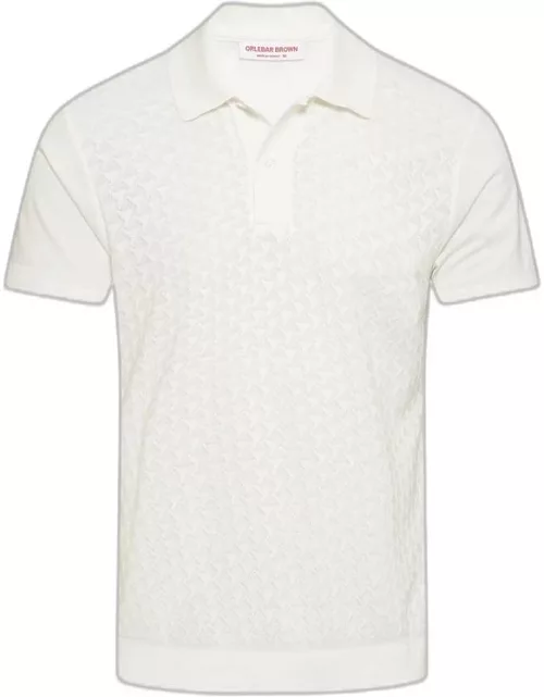Jarrett Jacquard - Classic Fit Jacquard Knitted Rib Cotton-Modal Polo Shirt In White