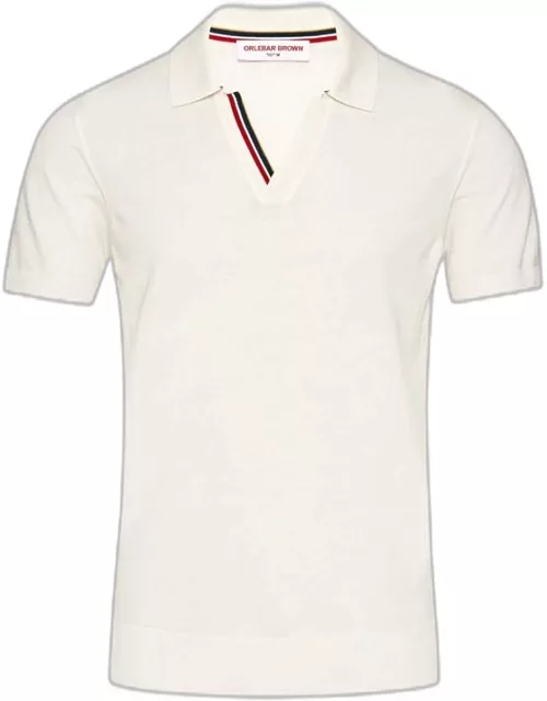 Horton Tipping - Tailored Fit OB Stripe Tipping Organic Cotton Polo Shirt In White Sand