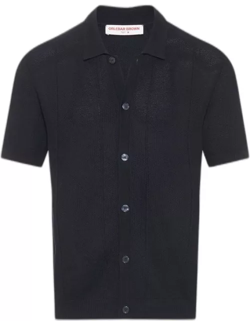 Tiernan - Classic Fit Capri Collar Drop Needle Mercerised Cotton Shirt In Night Iris Blue