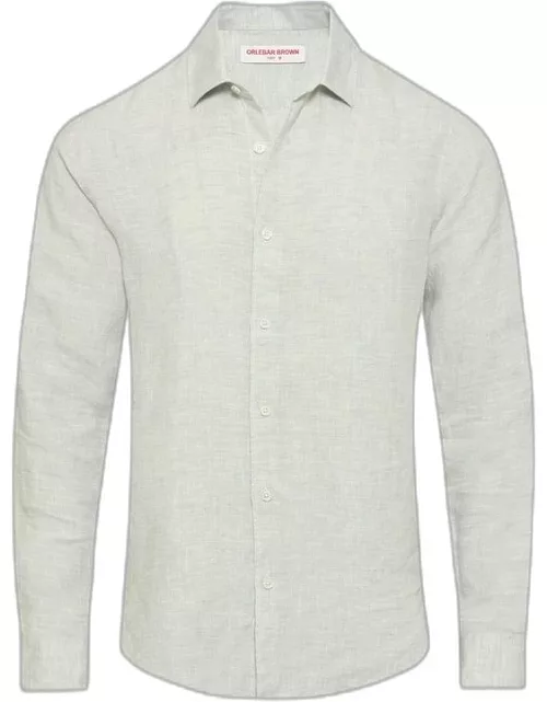 Giles Linen - Tailored Fit Classic Collar Linen Shirt In White Jade/White