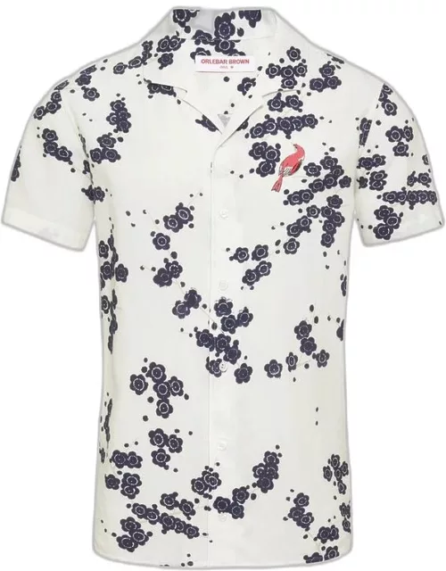 Hibbert - Blossom Print Classic Fit Capri Collar Shirt In Night Iris / Plum Colour