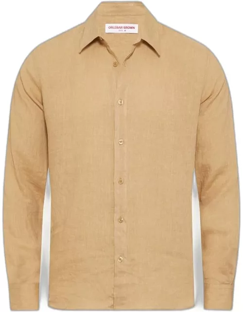 Justin Linen - Relaxed Fit Luxury Italian Linen Shirt In Biscuit Colour