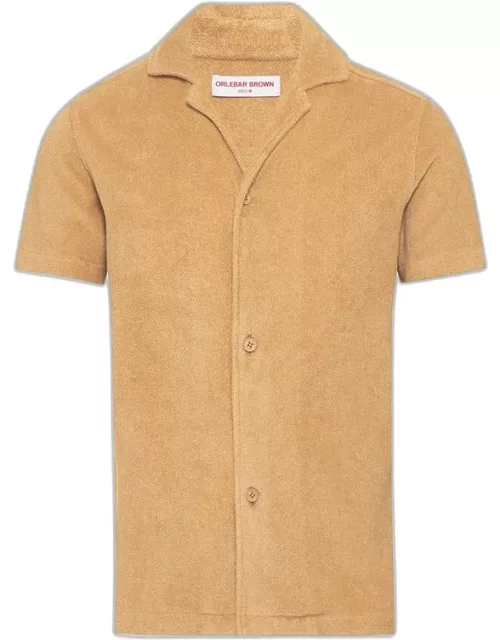 Howell - Relaxed Fit Capri Collar Cotton Towelling Shirt In Biscuit Colour