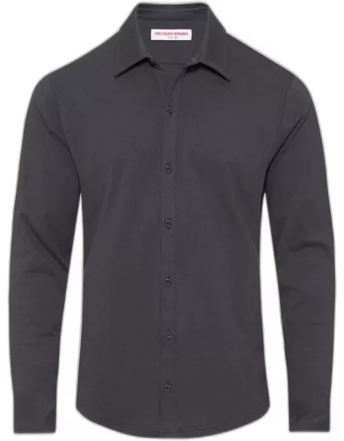 Giles Silk - Tailored Fit Classic Collar Cotton-Silk Shirt In Piranha Grey