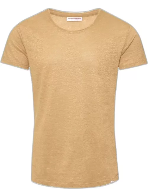 Ob-T Linen - Crew Neck Linen T-shirt In Biscuit Colour