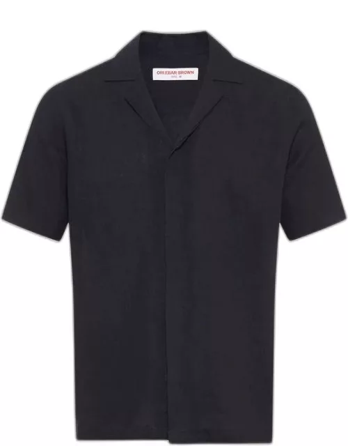 Maitan - Relaxed Fit Capri Collar Italian Linen Shirt In Night Iris Blue