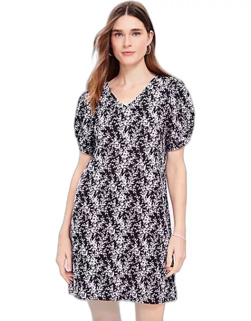 Loft Knotted Puff Sleeve V-Neck Dres