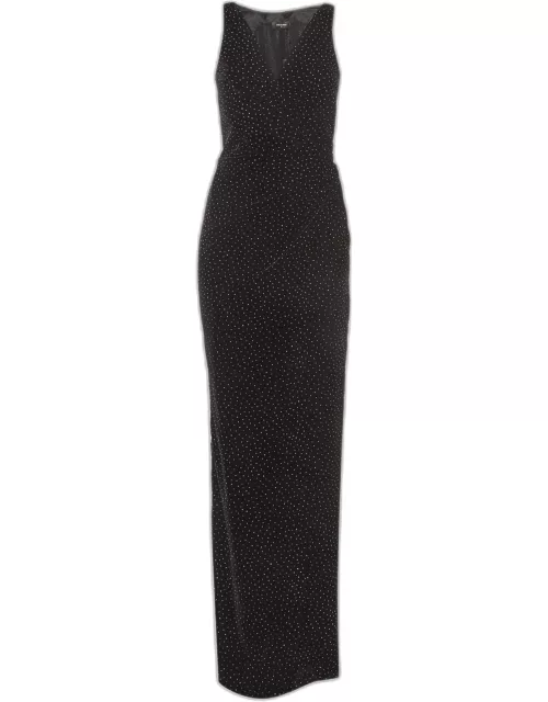Dsquared2 Black Velvet Glitter Detail Sleeveless Wrap Dress