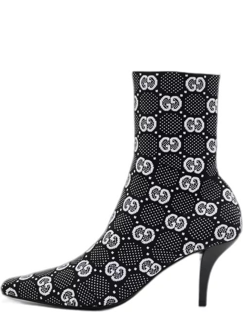 Gucci Black/White GG Knit Fabric Sock Ankle Boot