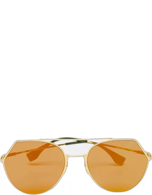 Fendi Gold Tone/Grey Mirrored FF0194/S Geometric Sunglasse