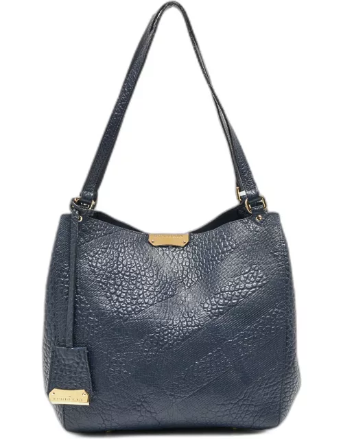 Burberry Navy Blue Embossed Leather Canterbury Tote