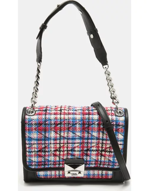 Karl Lagerfeld Multicolor Straw and Leather K/Kuilted Flap Shoulder Bag