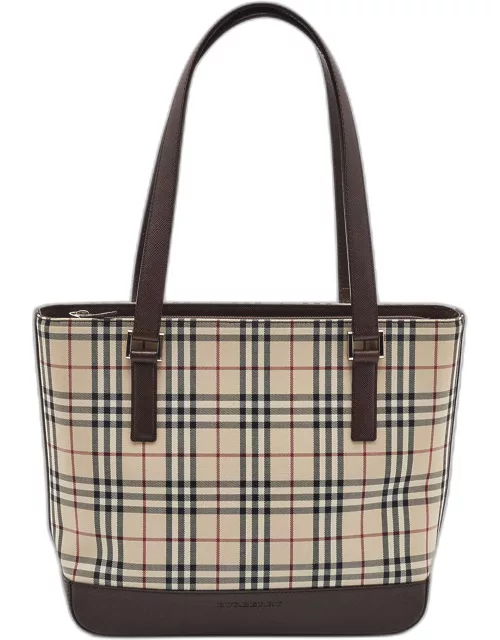 Burberry Beige/Brown Vintage Check Fabric and Leather Rectangle Tote