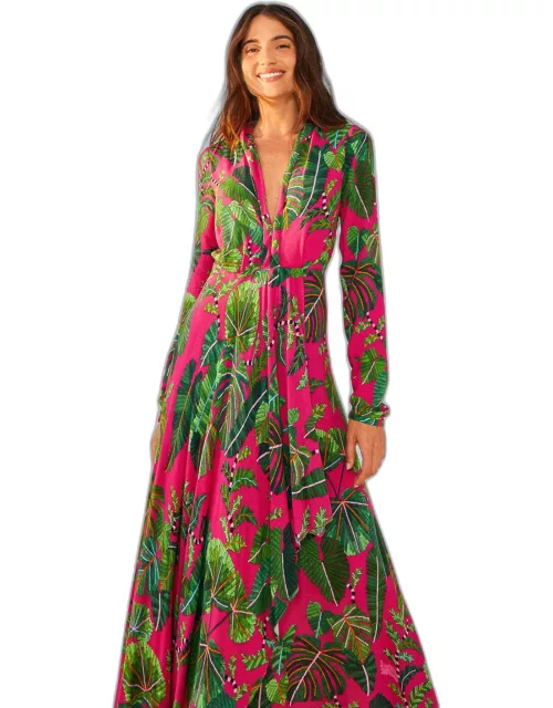 Pink Leaves Maxi Dress, LEAVES PINK /