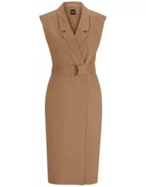Belted wrap dress in a linen blend- Beige Women's Business Dresse