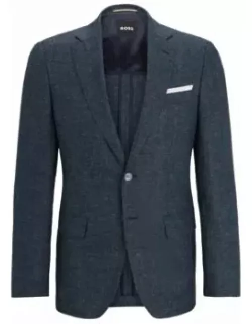 Slim-fit jacket in patterned virgin wool and linen- Dark Blue Men's Sport Coat