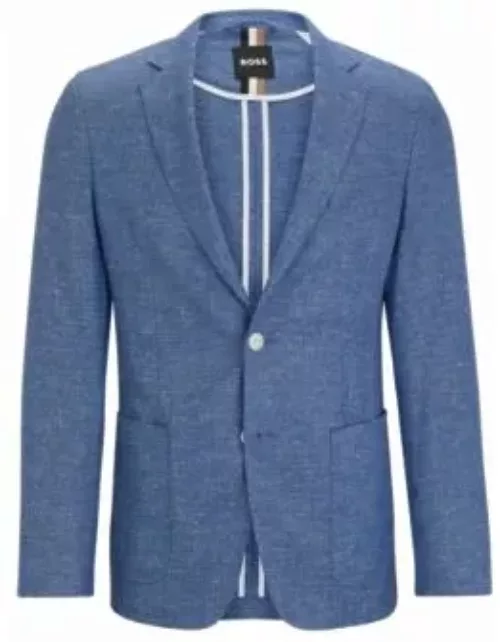 Slim-fit jacket in a micro-patterned linen blend- Blue Men's Sport Coat