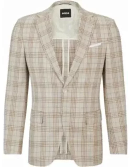 Slim-fit jacket in virgin wool, cotton and linen- Khaki Men's Sport Coat