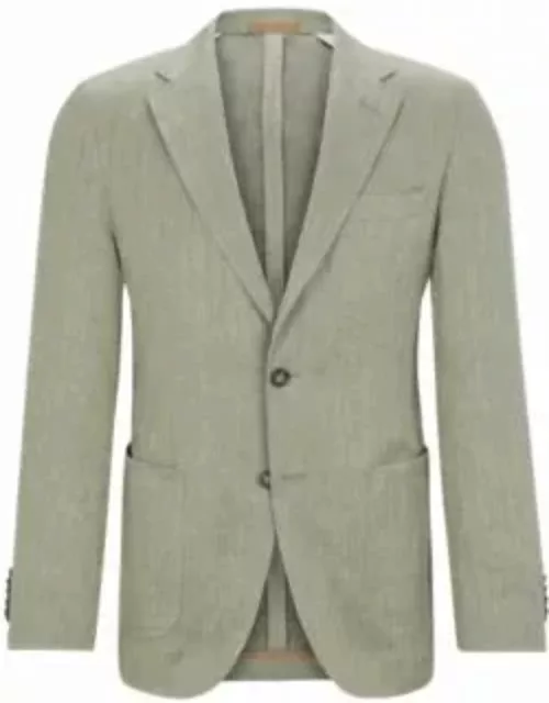 Slim-fit blazer in herringbone linen and silk- Light Green Men's Sport Coat